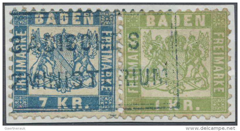 1838, 1 Kr. Gr&uuml;n Und 7 Kr. Blau Mit Blauem Ra2 "BADISCHES (JUSTI)ZMINISTERIUM", Beide Werte Mit Falz Auf... - Other & Unclassified