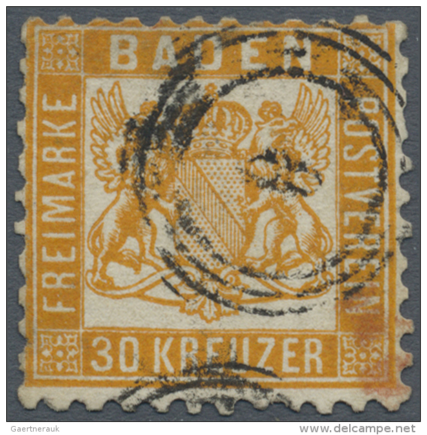 1862, 30 Kr. (dunkel)gelborange Mit Zentrischem Nr.-St. "8" (Baden), Farbfrische Marke, Z&auml;hnung Dreiseitig... - Sonstige & Ohne Zuordnung