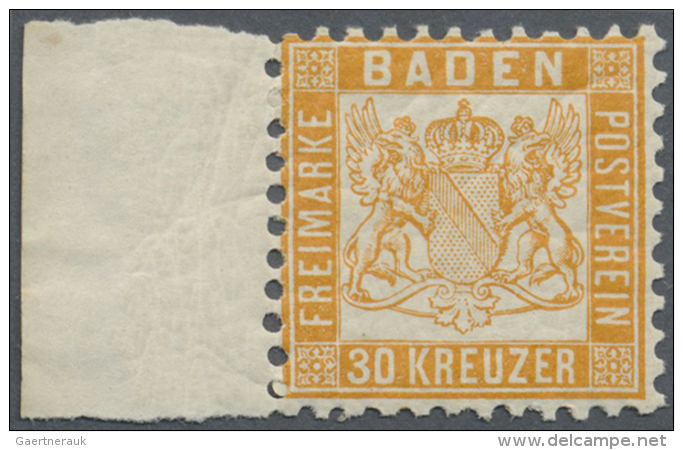 1862, 30 Kr. Lebhaftgelblichorange, Postfrisches Kabinett-St&uuml;ck Mit Linkem Rand, Doppelt Signiert Englert BPP,... - Other & Unclassified