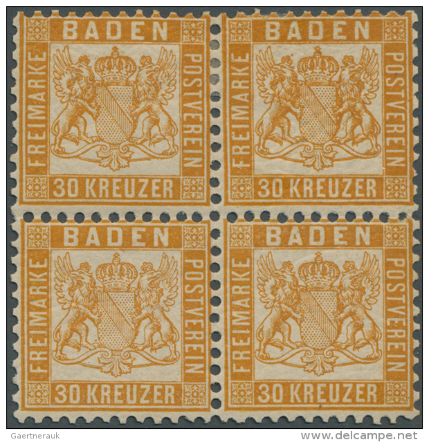 1862, 30 Kr. In Besserer Farbe Gelborange Als Kabinett-Viererblock, Obere Marken Falzspur, Untere Marken... - Sonstige & Ohne Zuordnung