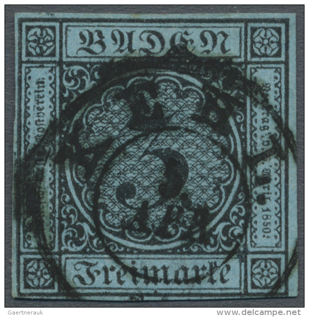 1858, Freimarke 3 Kr. Schwarz Auf Lebhaftgrauultramarin, Allseits Voll/breitrandig, Sauber Entwertet Mit... - Autres & Non Classés