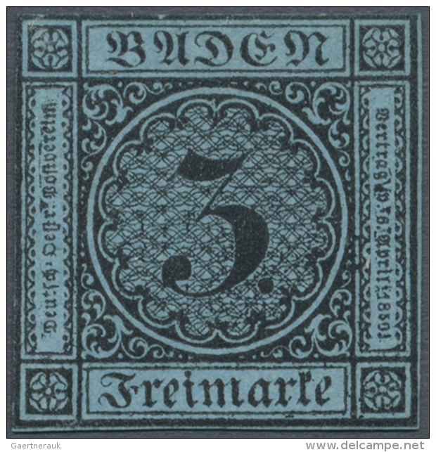 1858, 3 Kr. Schwarz Auf Blau, Ungebraucht Ohne Gummi, Farbfrische Marke, 2 Seiten Aussen An Der Randlinie... - Other & Unclassified