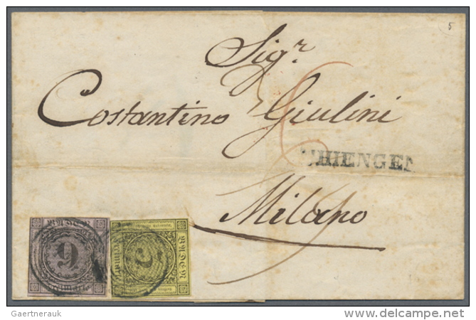 1851-1852, Freimarke 3 Kreuzer Schwarz Auf Gelb Und 9 Kreuzer Schwarz Auf Lilarosa, Entwertet Mit Blauem... - Andere & Zonder Classificatie
