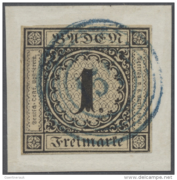 1851, 1 Kr. Schwarz Auf Mittelgraugelb, D&uuml;nnes Papier (1.Auflage) Mit BLAUEM Nr.-St. "157" (Wertheim), Die... - Autres & Non Classés