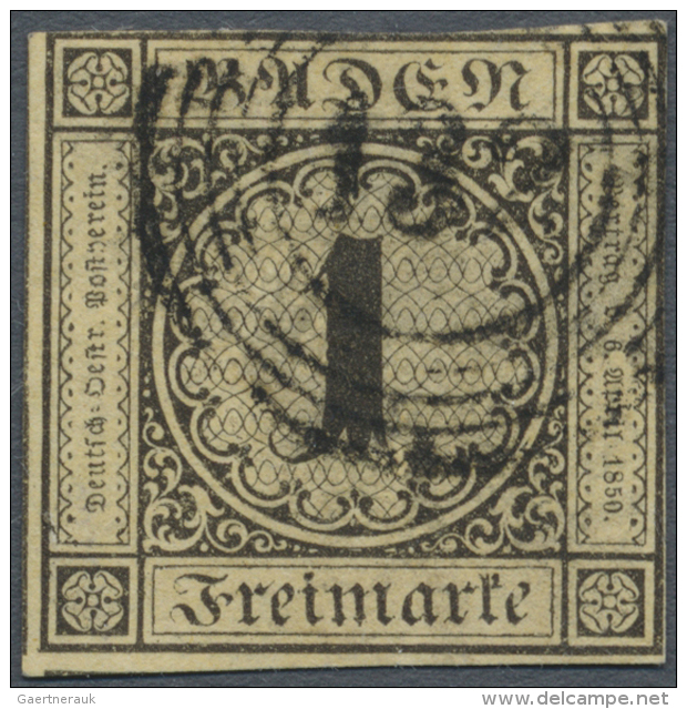 1851, 1 Kr. Schwarz Auf Mittelgraugelb, D&uuml;nnes Papier (1.Auflage) Mit Nr.-St. "132" (Singen), Farbfrische... - Autres & Non Classés