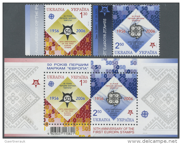 2005/2006, "EUROPA Issues - 50th Anniversary", Set Of 2 Values And Block Issue, Mint, MNH. Lot Of 10000 Sets, Face... - Ukraine