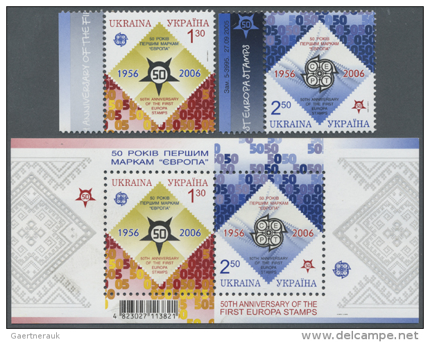 2005/2006, "EUROPA Issues - 50th Anniversary", Set Of 2 Values And Block Issue, Mint, MNH. Lot Of 1000 Sets, Face... - Ukraine