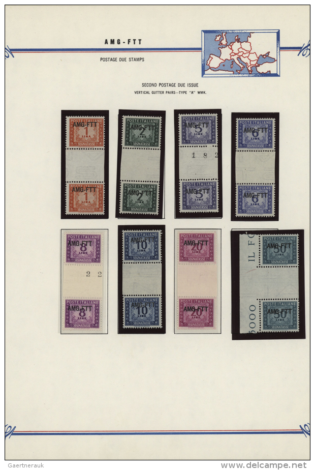 1947/1954, U/m Collection On Album Pages, Incl. Eight Gutter Pairs And Rare 1954 25l. Red (Sass. 25A). (D) - Taxe