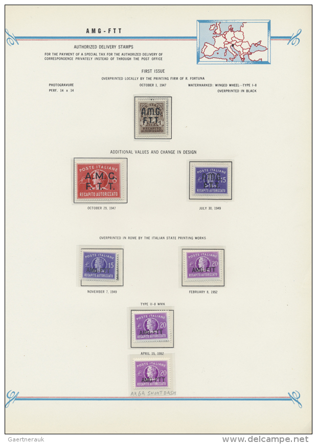 1947/1954, U/m Collection On Album Pages, Incl. Two Gutter Pairs And Rare 1954 20l. Lilac (Sass. 5A). (D) - Autres & Non Classés