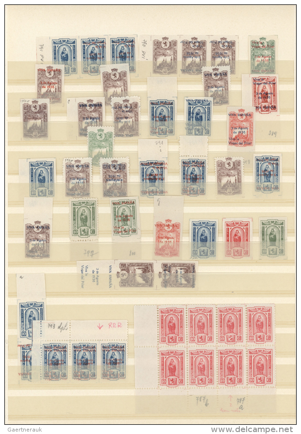 1936/1937, Zaragoza, Specialised Collection Of 94 Stamps, Mainly Showing Varieties Like Double Impression,... - Autres & Non Classés