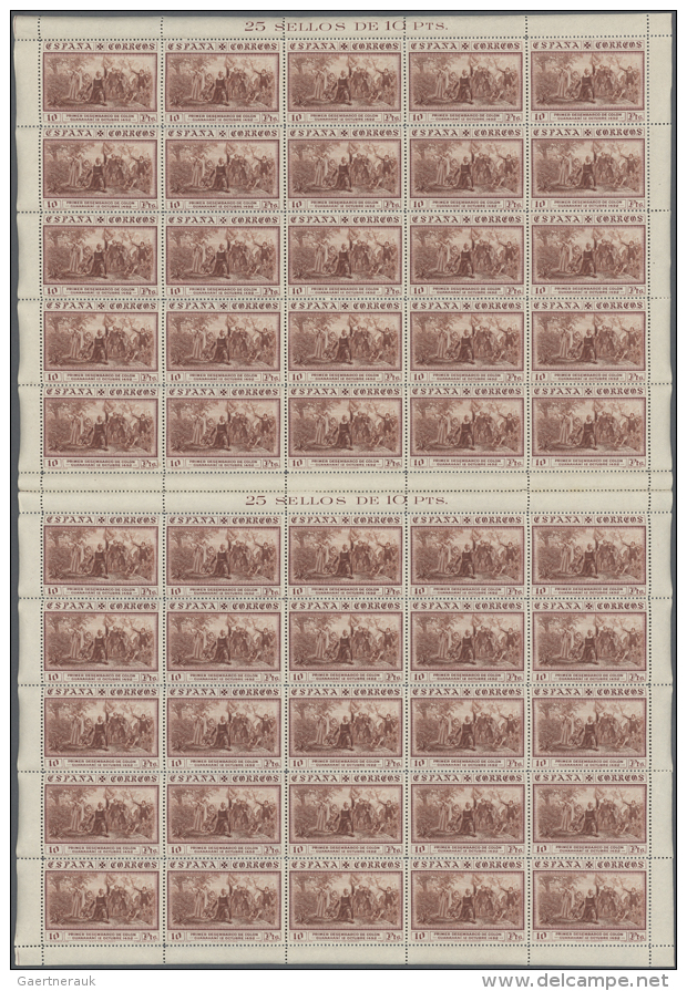 1930, Columbus, 1c. To 10pts. Incl. Express Stamp, 16 Values, 50 Complete U/m Sets Within (folded) Sheets. Michel ... - Other & Unclassified