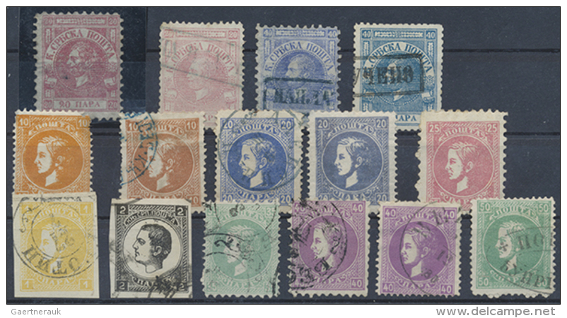 1866/1880 (ca.), Lot Of 15 Stamps Michael And Milan, Incl. 1pa. Yellow Imperforate. (D) - Serbie