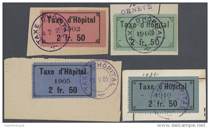 1902-10: Kleine Kollektion Von 19 Verschiedenen Genfer Fiskalmarken "Taxe D'H&ocirc;pital" (Krankenhaustaxe) Zu Je... - Autres & Non Classés