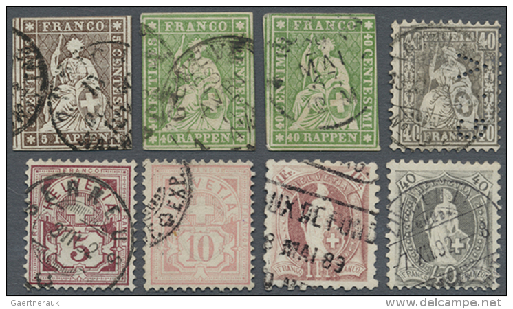 1854/1908: Posten Mit Rund 90 Marken, Meist Gestempelt, Dabei 9 Strubel, 24 Sitzende Helvetia Gez&auml;hnt (u.a. 40... - Autres & Non Classés