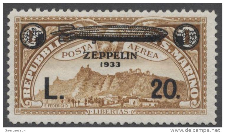 1933, Nicht Verausgabte Zeppelin- Flugpostmarke 20 Lira Auf 1 Lire Gelbbraun Und Aufdruck Zeppelin Nach Rechts... - Autres & Non Classés