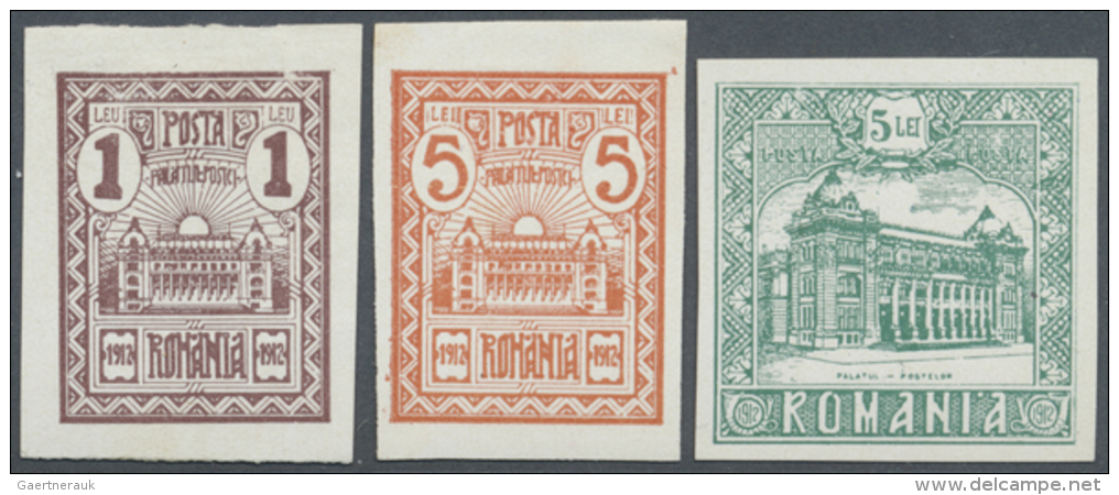 1911, Essays For A New Commemorative Issue Depicting Bucharest's Post Office Palace, Assortment Of Imperf. Proofs... - Autres & Non Classés