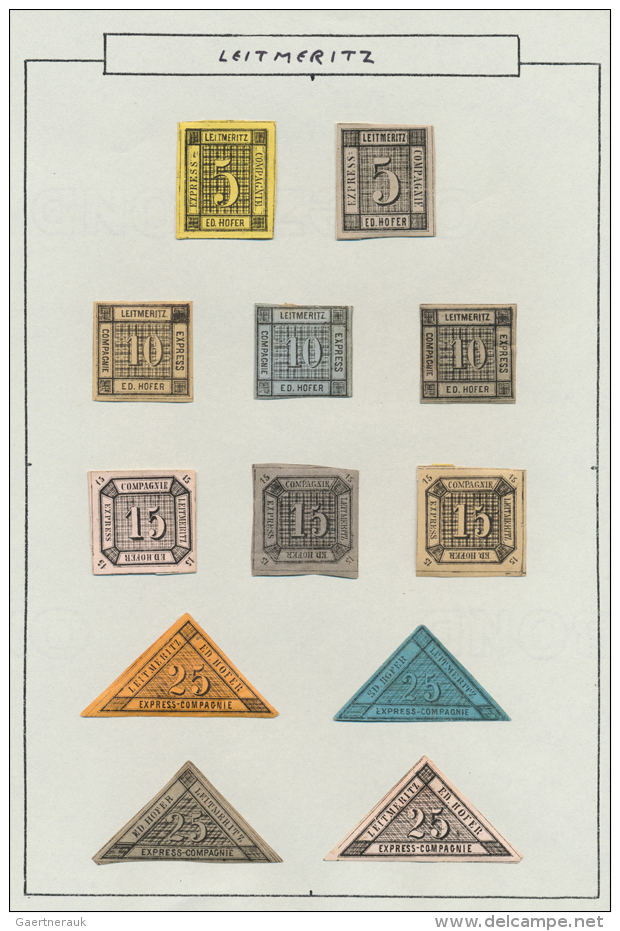 1867 Ca., LEITMERITZ Express-Compagnie, Sammlung Mit 28 Privatpost-Marken, Dabei 10 Ausgaben Wappenl&ouml;we Von 1... - Autres & Non Classés