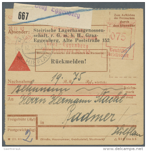 GRAZ: 1942/1950 (ca.), Bestand Von Ca. 220 Paketkarten Von Grazer Post&auml;mtern Dabei Viele Mit Marken Frankierte... - Autres & Non Classés