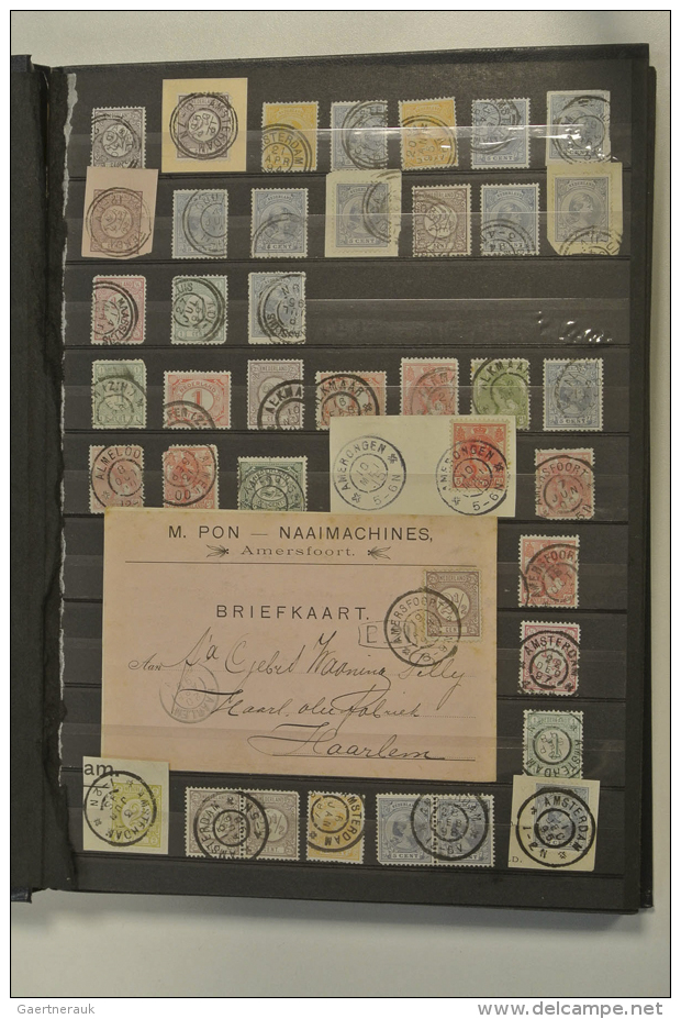 Collection Of Ca. 550 Stamps And 62 Covers And Cards With Various Large Round Cancels Of The Netherlands. Contains... - Marcophilie