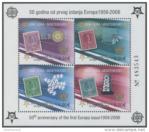 2005/2006, "EUROPA Issues 50 Anniversary", Set Of 4v Series And 2 Blocks, Mint, NH, Lot Of 1000 Sets, Face Value... - Montenegro