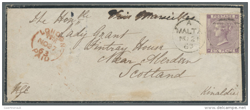 1847/1887, Lot Of Four Better Covers (single Lots), One Stampless Soldier's Letter 1847 And Three Covers GB Used In... - Malte