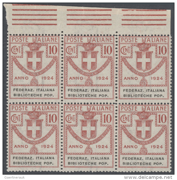 1924: 65 Copies Of The 10 Cent. Franchise Stamp "Federaz. Italiana Biblioteche Pop.", Some In Units. CV 3250 &euro;... - Franchise