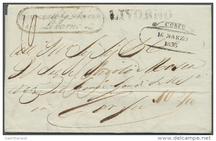 1838/1852, 9 Ship Letters E.g. With L1 "SARDEGNA", "VIA DI MARE", .... 1 Letter To Corfu. (D) - ...-1850 Préphilatélie