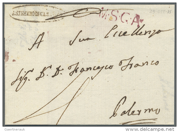 1608/1850 SICILY: 70+ Letters With Some Rare Post Marks E.g. "BIANCAVILLA", "PATERNO" And A Varity On MSGA Post... - ...-1850 Préphilatélie