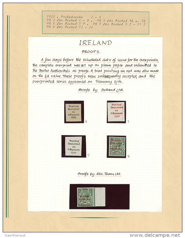 1922 Ff, Wonderful Collection Of Irish Proofs In A Large Stockbook And Three Album Sheets, Incl. Six Forrunners,... - Autres & Non Classés