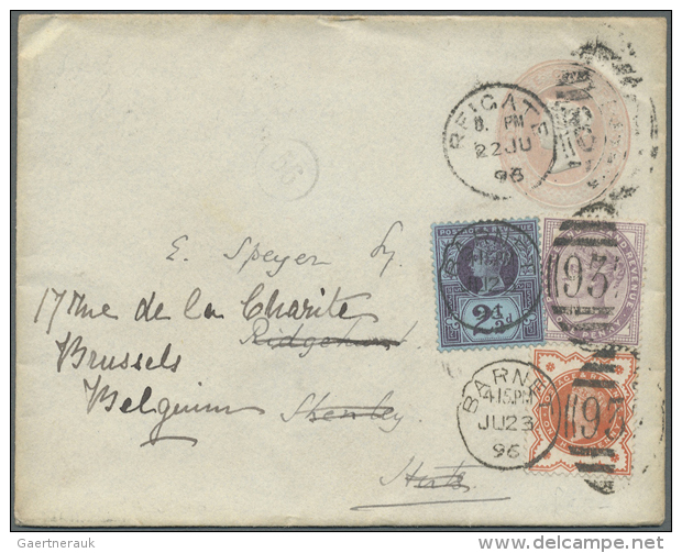 1844/1897, QV, Group Of 11 Used Stationery Envelopes, Mainly To Destinations Abroad, Some Uprated, Registered Mail,... - Other & Unclassified