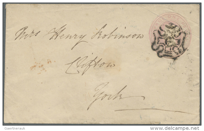 1844/1898, QV, Group Of 11 Used Stationery Envelopes, Mainly To Destinations Abroad, Some Uprated, Registered Mail,... - Autres & Non Classés