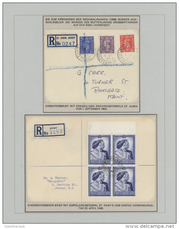 1948/1970, Petty Collection Of Stamps And Covers, E.g. 1948 Silver Wedding &pound;1 Top Marginal Block Of Four On... - Jersey