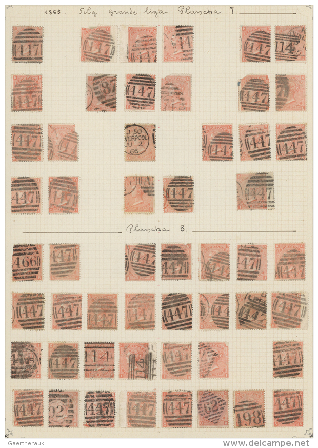 1865, 4d. Vermilion, Wm Large Garter (SG 93/94), Specialised Assortment Of 88 Stamps. (D) - Autres & Non Classés
