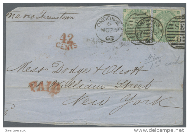 1863/1866, Assortment Of 28 Fronts/large Fragments Addressed To New York, Franked With 32 Copies Of 1s Green "Small... - Autres & Non Classés