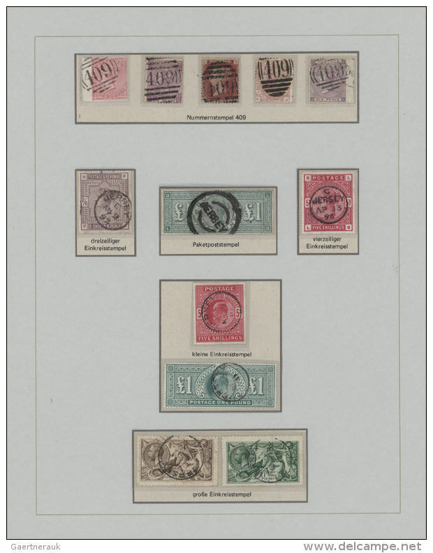 1857/1931, JERSEY POSTMARKS, Splendid Assortment Of 20 Stamps Oblit. By "409" Numeral Resp. By JERSEY C.d.s./circ.... - Autres & Non Classés