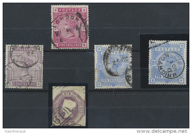 1850/1890 (ca.), Lot Of Five Better Stamps, Varied Condition, 6d. Embossed Issue And 1883/1884 2s.6d., 5s. And 10s.... - Autres & Non Classés