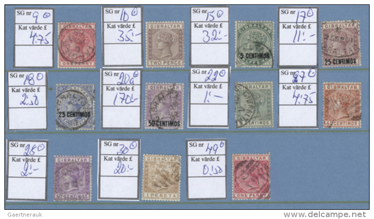 1886/1903, Lot Of 15 Mint And 11 Used QV Stamps, E.g. 20a Used. Stated To SG &pound;700 (D) - Gibraltar