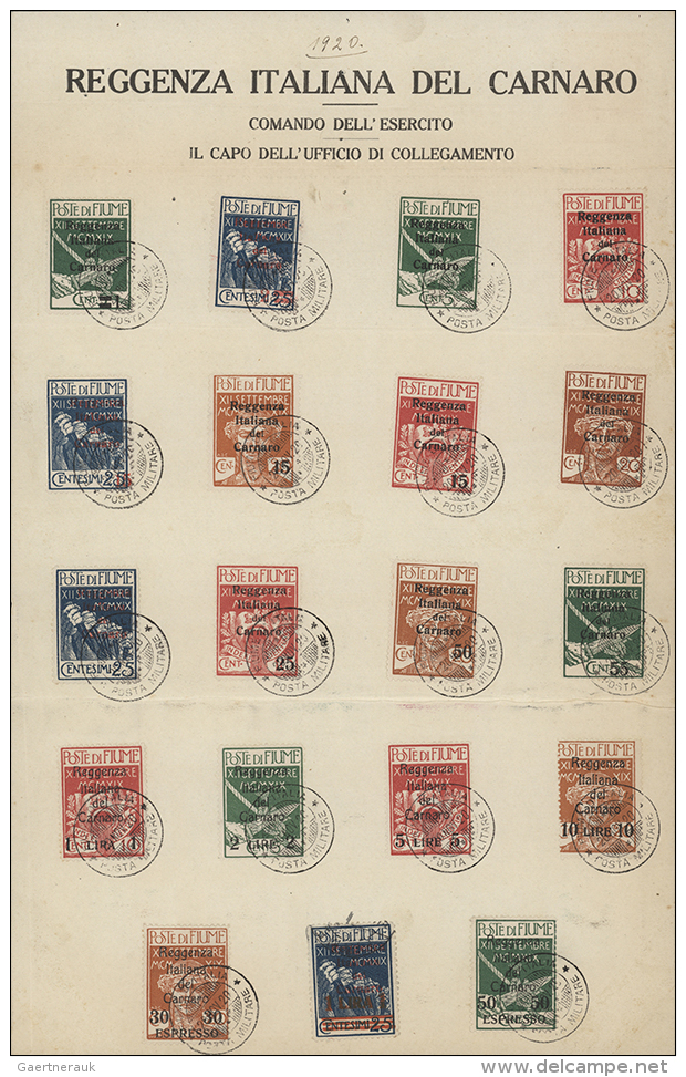 1920, Overprint Issue 1 C. - 10 L., Set With 19 Stamps On Souvenir Sheet (Mi.-Nr. 14 Later Glued), Sheet Folded,... - Fiume