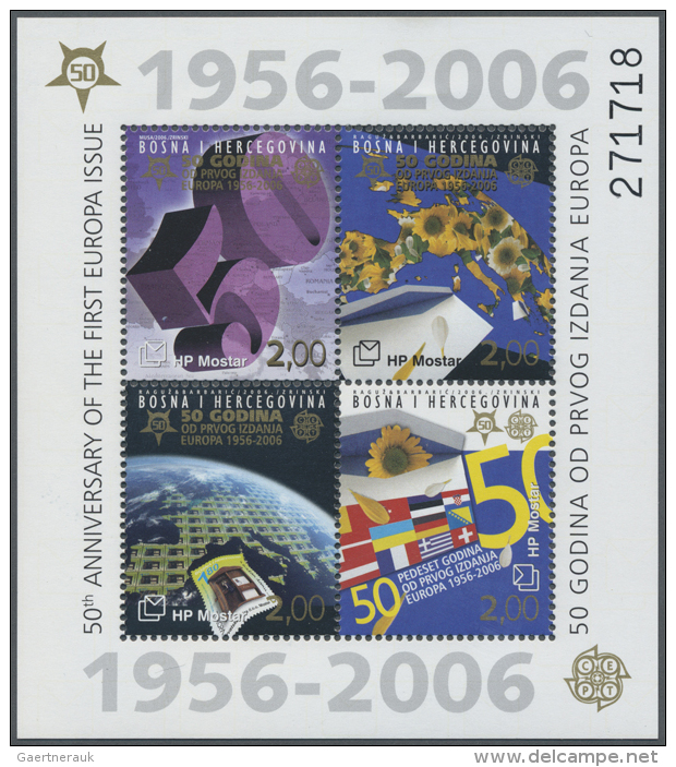2005/2006, "EUROPA Issues - 50th Anniversary", Set Of 4 Values And Block Issue, Mint, MNH. Lot Of 1000 Sets, Face... - Bosnie-Herzegovine