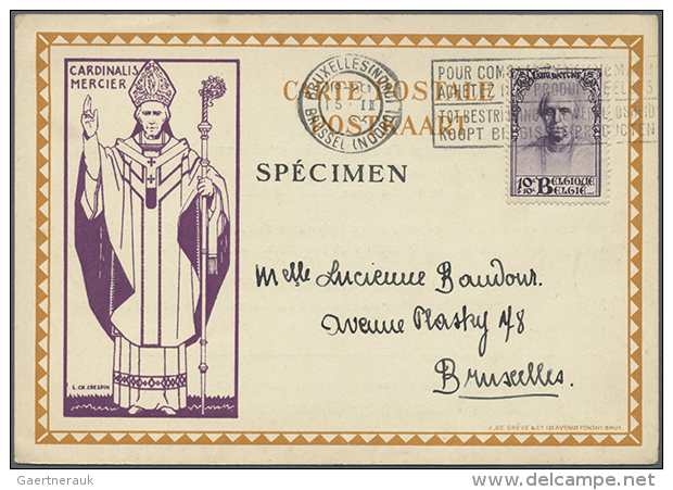 1933, Cardinal Mercier Charity Issue, Lot Of Seven SPECIMEN Cards Without Value, One Unused And Six Used Copies... - Autres & Non Classés