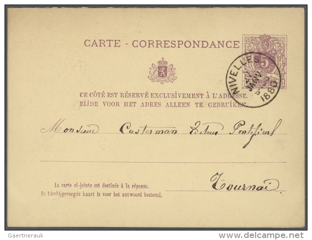 1878/1882, 5c. + 5c. Lilac Reply Card, Specialised Collection Of 13 Pieces, E.g. Essay In Green (with 2line... - Autres & Non Classés