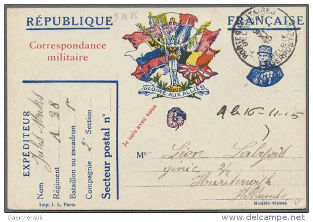 1914/1918, FELDPOST: Ca. 29 Covers From The Belgian Exile Army In France, Incl. Illustrated Postcards, Vignette,... - Autres & Non Classés