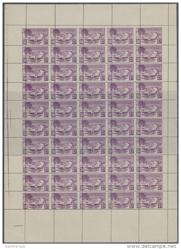1932, Airmails, Not Issued Set, 50c. Violet, 11 Complete Sheets Of 50 Stamps Each, Showing Variety "shifted... - Collections