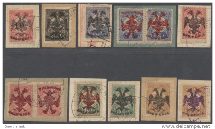 1913, 42 Meist Gestempelte Briefst&uuml;cke Teils Mehrfach Mit Nuancen Auf Zwei Steckkarten, Aufstellung Vorhanden,... - Albanie