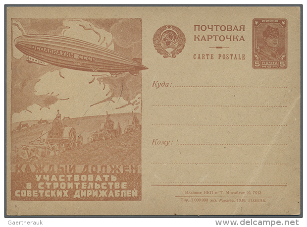 1930/1932, Lot Of Five Unused Soviet Union Stationery Cards With "Zeppelin" Pictorials: Michel Nos. P 91 II/51, 56,... - Zeppelins