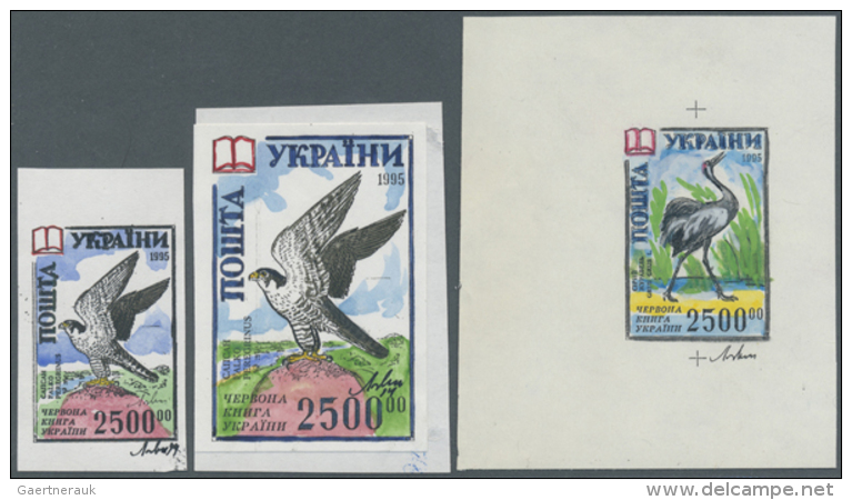 1995, Ukraine, Endangered Birds Peregrine And Grus, Assembly Of Artist's Proofs "Yuri Loguin", Comprising 2... - Autres & Non Classés