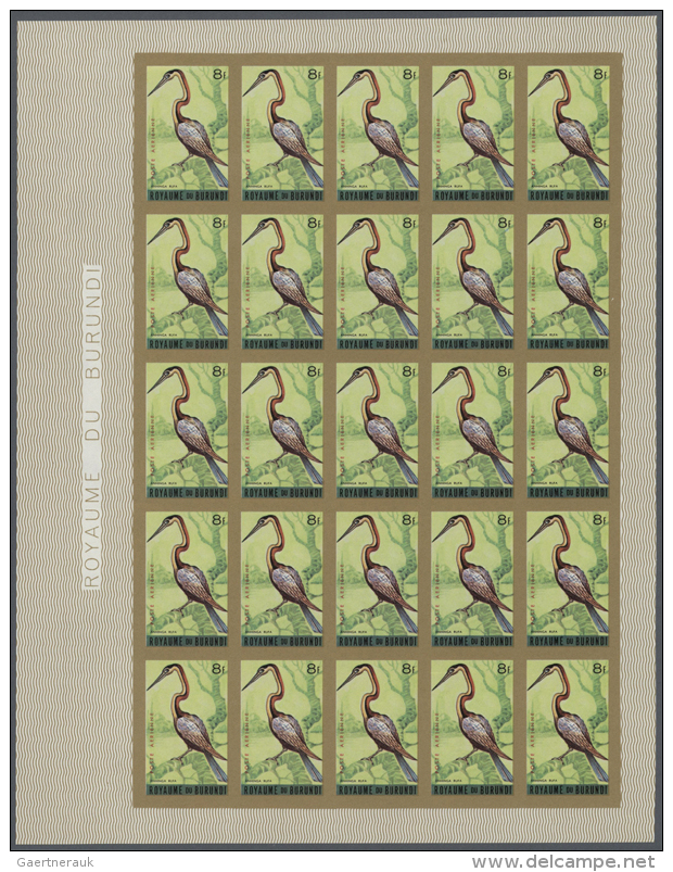 1965 (June 10), Burundi. Lot Of 2 IMPERFORATED Sheets Of 25 Stamps Each For The 8fr Value Of The BIRDS (airmail)... - Autres & Non Classés