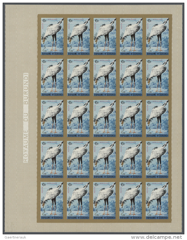 1965 (June 10), Burundi. Lot Of 2 IMPERFORATED Sheets Of 25 Stamps Each For The 6fr Value Of The BIRDS (airmail)... - Autres & Non Classés
