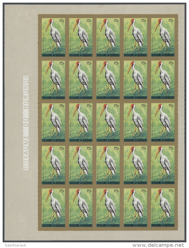 1965 (June 10), Burundi. Lot Of 2 IMPERFORATED Sheets Of 25 Stamps Each For The 15fr Value Of The BIRDS (airmail)... - Autres & Non Classés