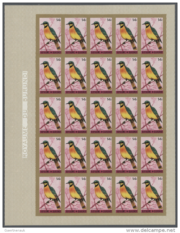 1965 (June 10), Burundi. Lot Of 2 IMPERFORATED Sheets Of 25 Stamps Each For The 14fr Value Of The BIRDS (airmail)... - Autres & Non Classés